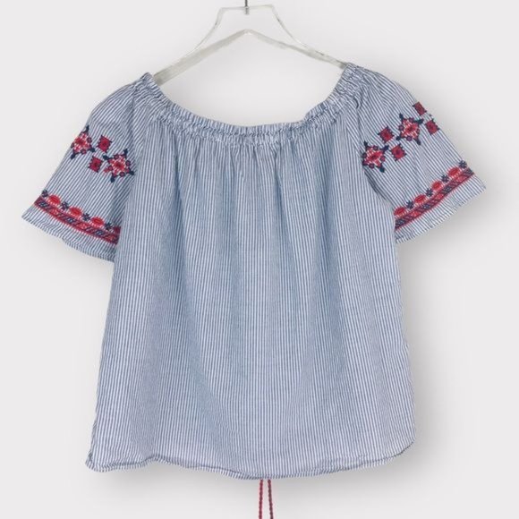 Ann Taylor LOFT Off Shoulder Embroidered Tassel Top XS Petite - Picture 6 of 9